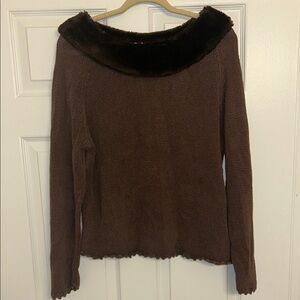 Vintage Tribeca Studio Knit Sweater with Faux Fur Trim